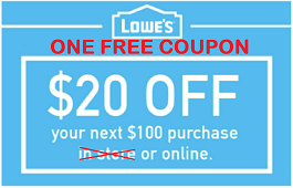 Buy Five (5) Get One (1) Free Lowes $20 off $100 Coupons/Email